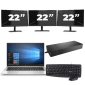 HP EliteBook 835 G7 - AMD Ryzen 3 Pro 4450U - 13 pulgadas - 8GB RAM - 256GB SSD - Windows 10 Home + 3x 22 pulgadas Monitor