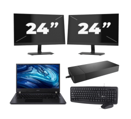Acer TravelMate P214-54 - Intel Core i3-12e Generatie - 14 inch - 16GB RAM - 256GB SSD - Windows 11 Home + 2x 24 inch Monitor