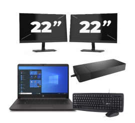 HP 240 G8 - Intel Core i3-10e Generatie - 14 inch - 8GB RAM - 256GB SSD - Windows 11 Home + 2x 22 inch Monitor