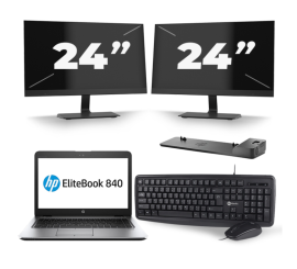 HP EliteBook 840 G3 - Intel Core i7-6.ᵃ Generación - 14 pulgadas - 8GB RAM - 256GB SSD - Windows 11 + 2x 24 pulgadas Monitor