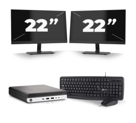 HP EliteDesk 800 G5 USFF - Intel Core i5-9e Generatie - 8GB RAM - 256GB SSD - Windows 11 + 2x 22 inch Monitor
