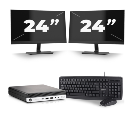 HP EliteDesk 800 G5 USFF - Intel Core i5-9e Generatie - 8GB RAM - 256GB SSD - Windows 11 + 2x 24 inch Monitor